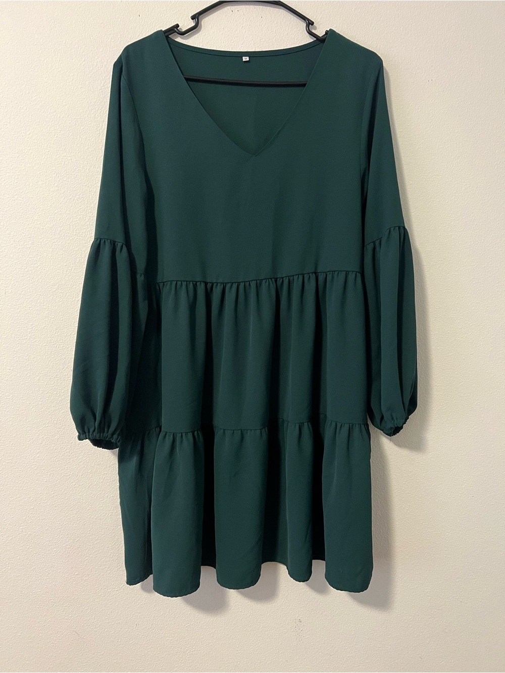 Women's V-Neck Tiered Dress in Dark Green
